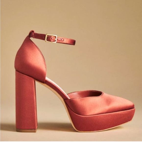 Loeffler Randall Selina satin closed toe ankle strap platforms "rust" - Picture 4 of 15